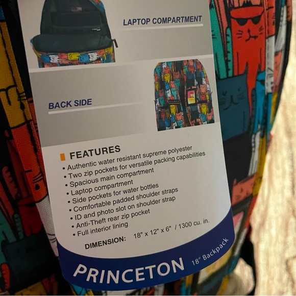 Olympia USA PRINCETON 18” Student Backpack with Multicolor Cat Pattern - Picture 7 of 7